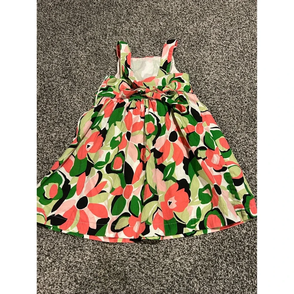 Cc15 Gymboree Girls Dress Size 3 Floral Print Coral Green Bow Back Cotton‎